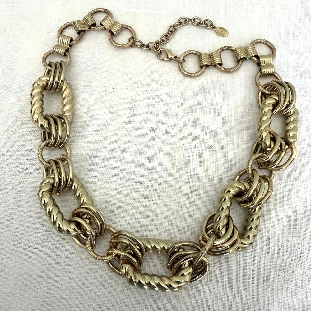 Vintage Robert Rose Gold Chunky Chain Statement Necklace Ribbed Links Retro Y2K - Picture 3 of 7